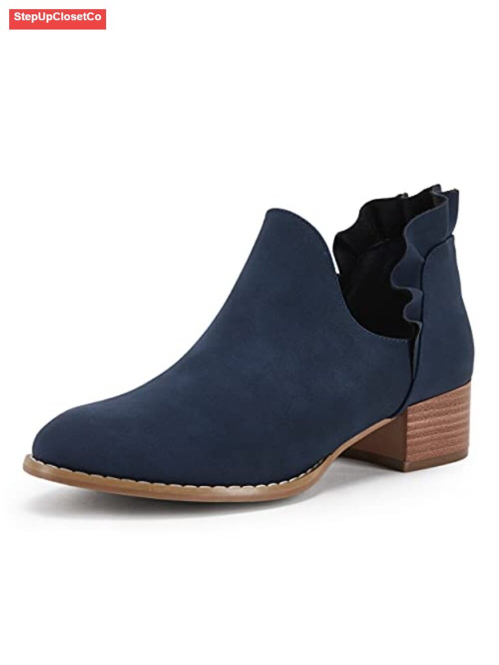 Ruffled V Cut Out Pointed Toe Chunky Low Heel Western Ankle Booties